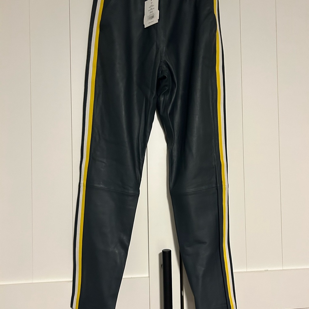 Walter Baker Gray Straight Leg leather  Pants with Yellow Stripes